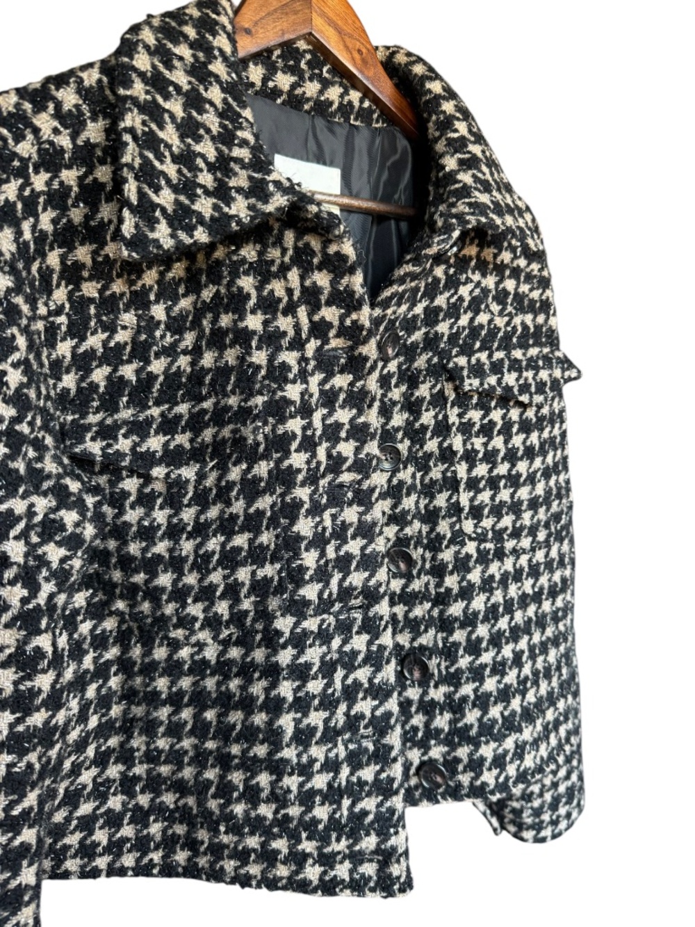 Anthropologie Lea Houndstooth Shimmer Cropped Coat Sz L - Picture 5 of 9
